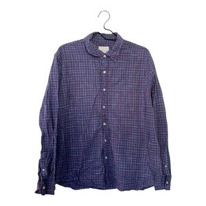 American Eagle Men's Blue Plaid Shirt Button Down Size Large Cotton Top